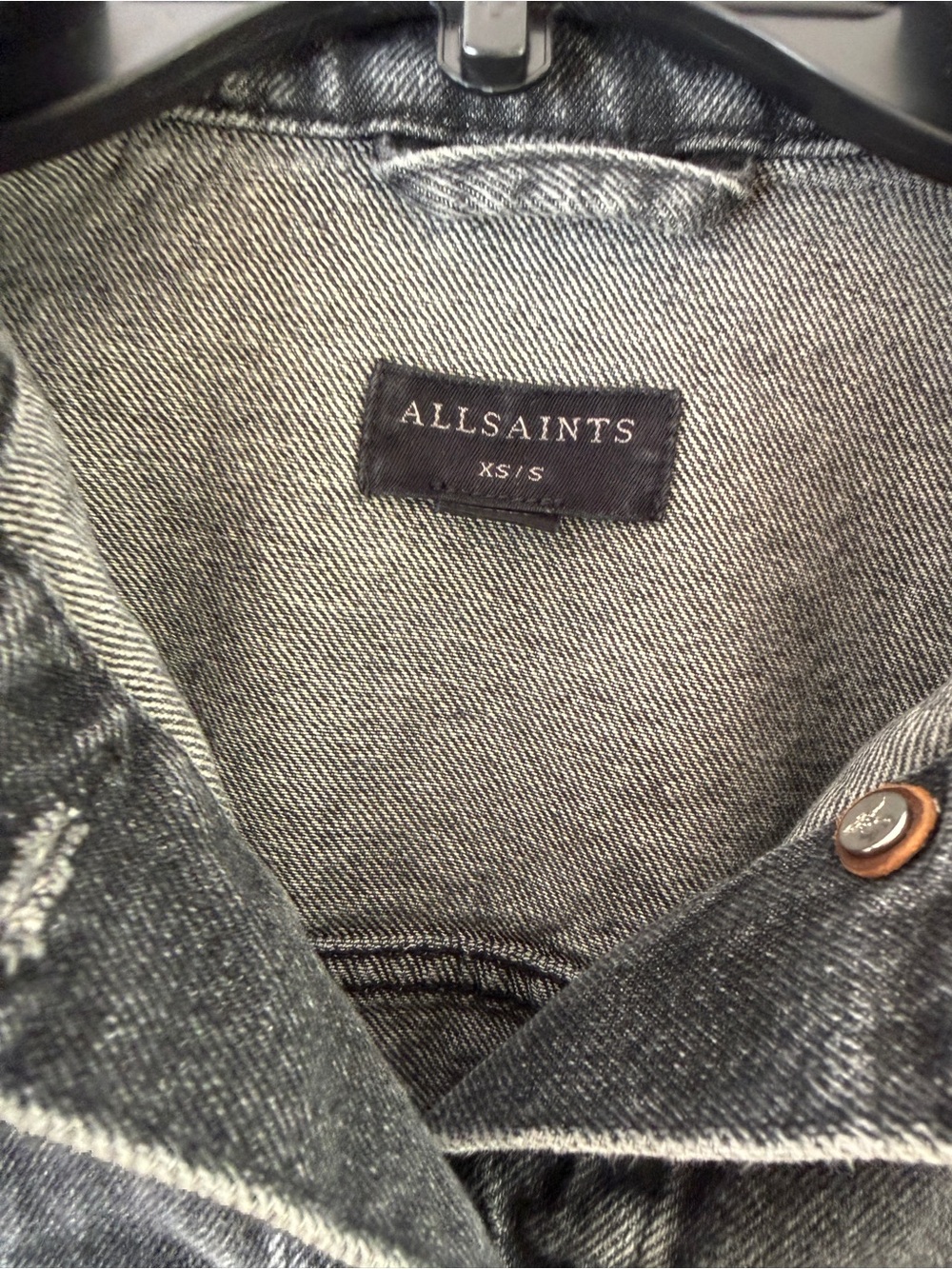 AllSaints Anders Mixed Media Cropped Denim Jacket: XS - Picture 10 of 13
